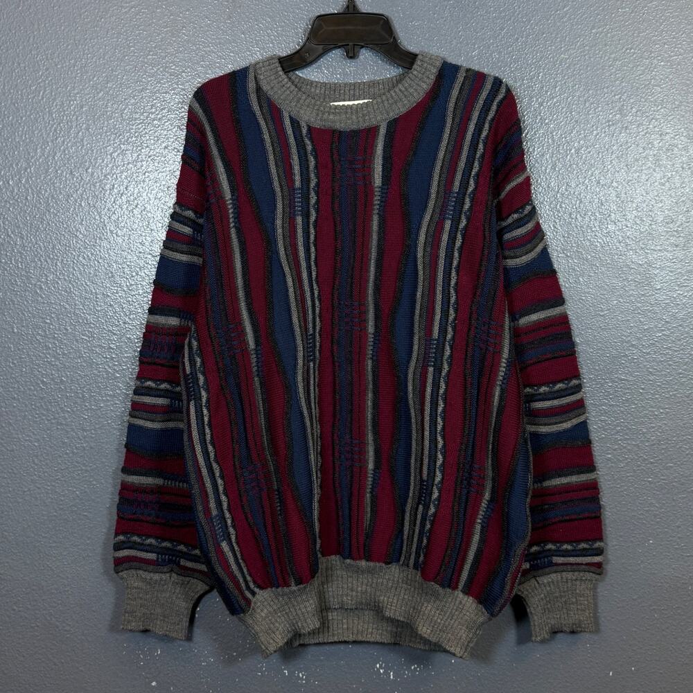 North Thompson M men’s multicolor 3d knitted Coogi style vintage wool sweater